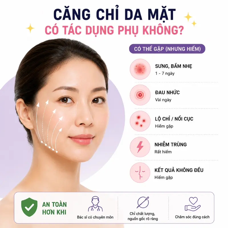 Căng Chỉ Da Mặt Có Tác Dụng Phụ Không