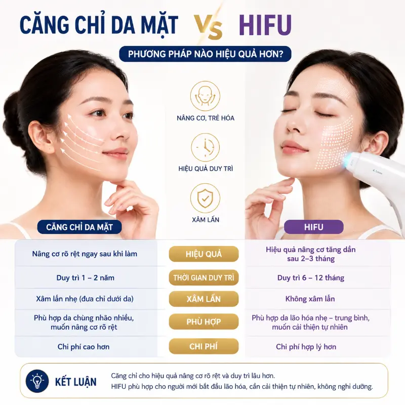 Căng chỉ da mặt hay HIFU hiệu quả hơn